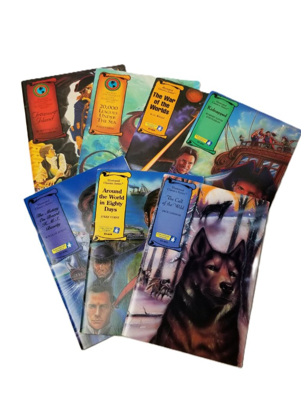 Illustrated Classics Book Lot 7 Hooked Phonics Treasure Island Call Wild Verne